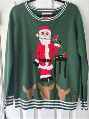 Tipsy Elves Rose Ceremony Green Crewneck Sweater with Santa